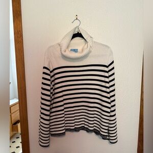 CeCe Black and White Striped Cowl Neck Sweater